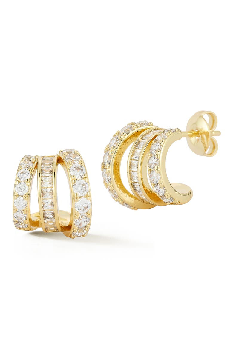 Cubic Zirconia Triple Hoop Earrings, Main, color, GOLD