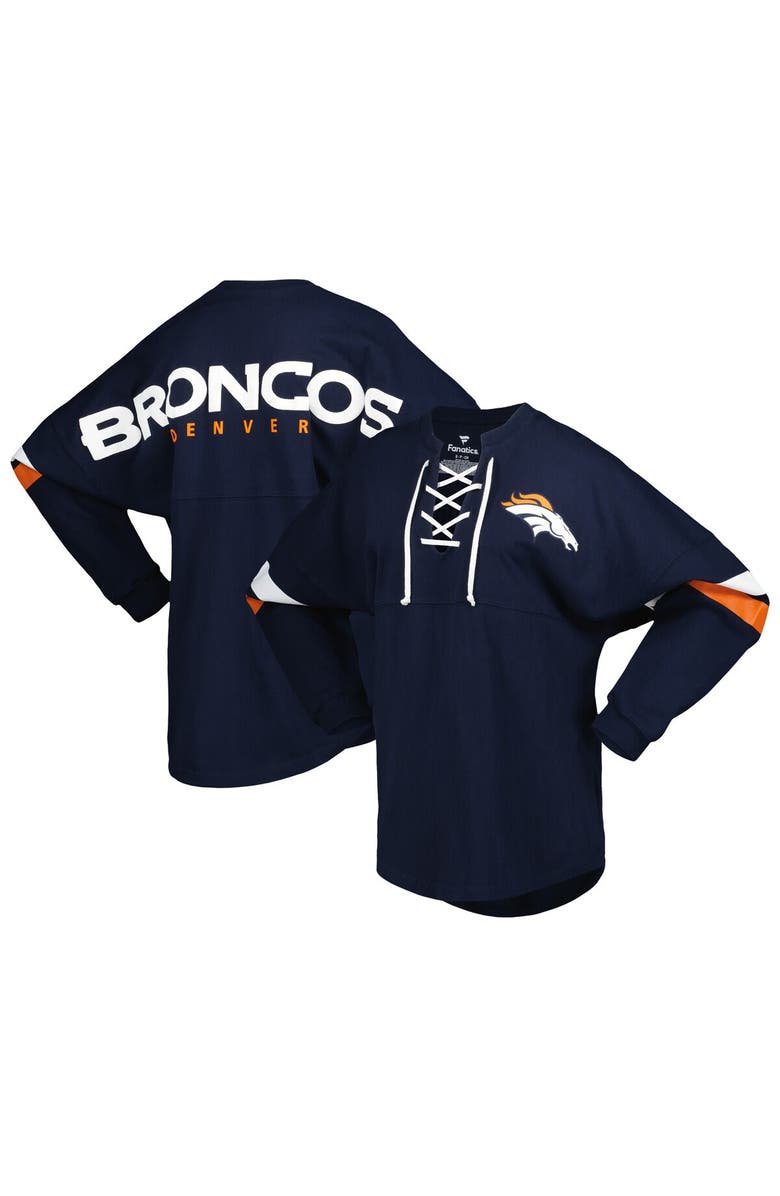 FANATICS Women's Fanatics Branded Navy Denver Broncos Spirit Jersey Lace-Up V-Neck Long Sleeve T-Shirt, Main, color, 