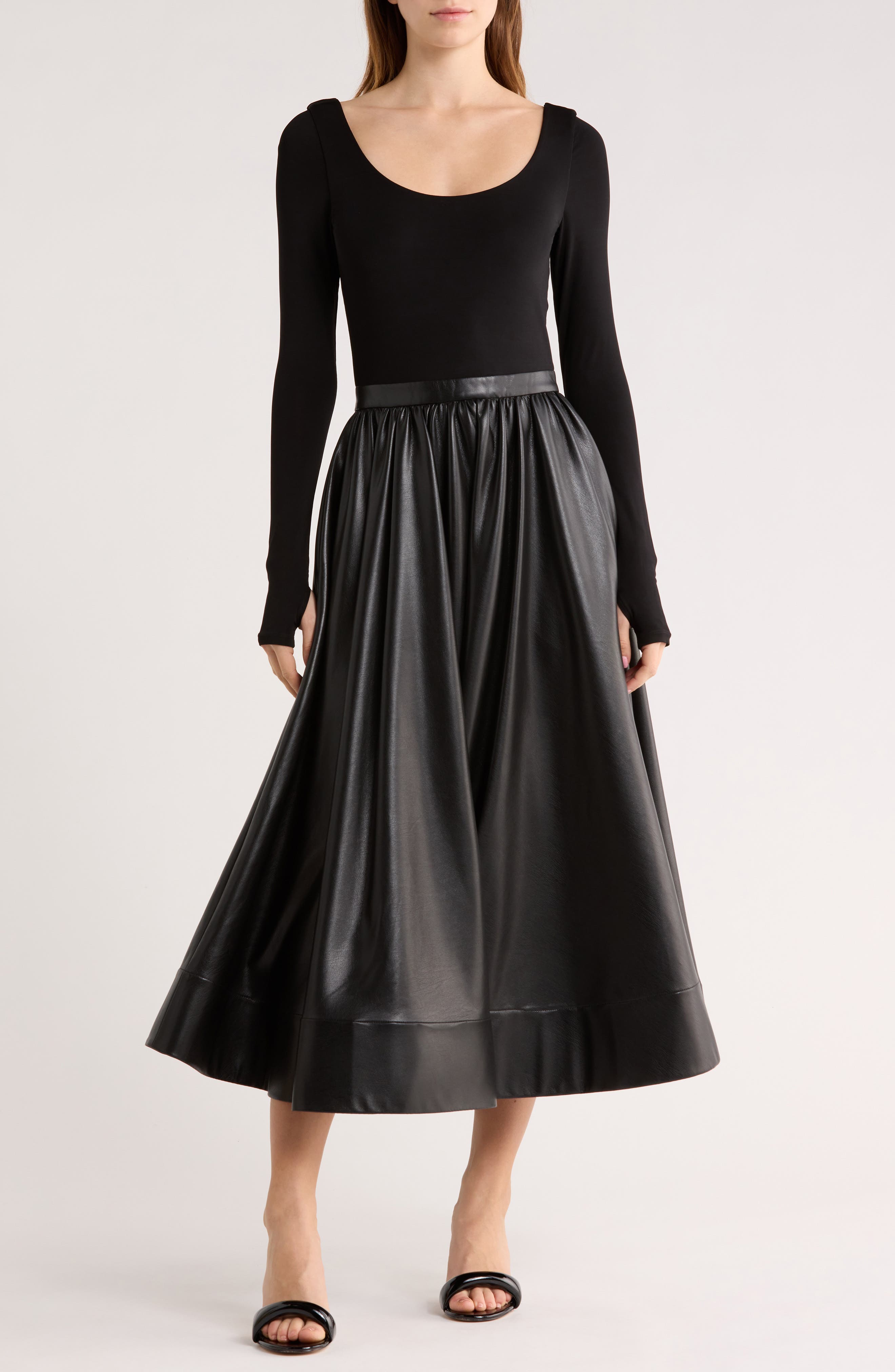 Alice + Olivia Chara Long Sleeve Faux Leather Skirt Dress