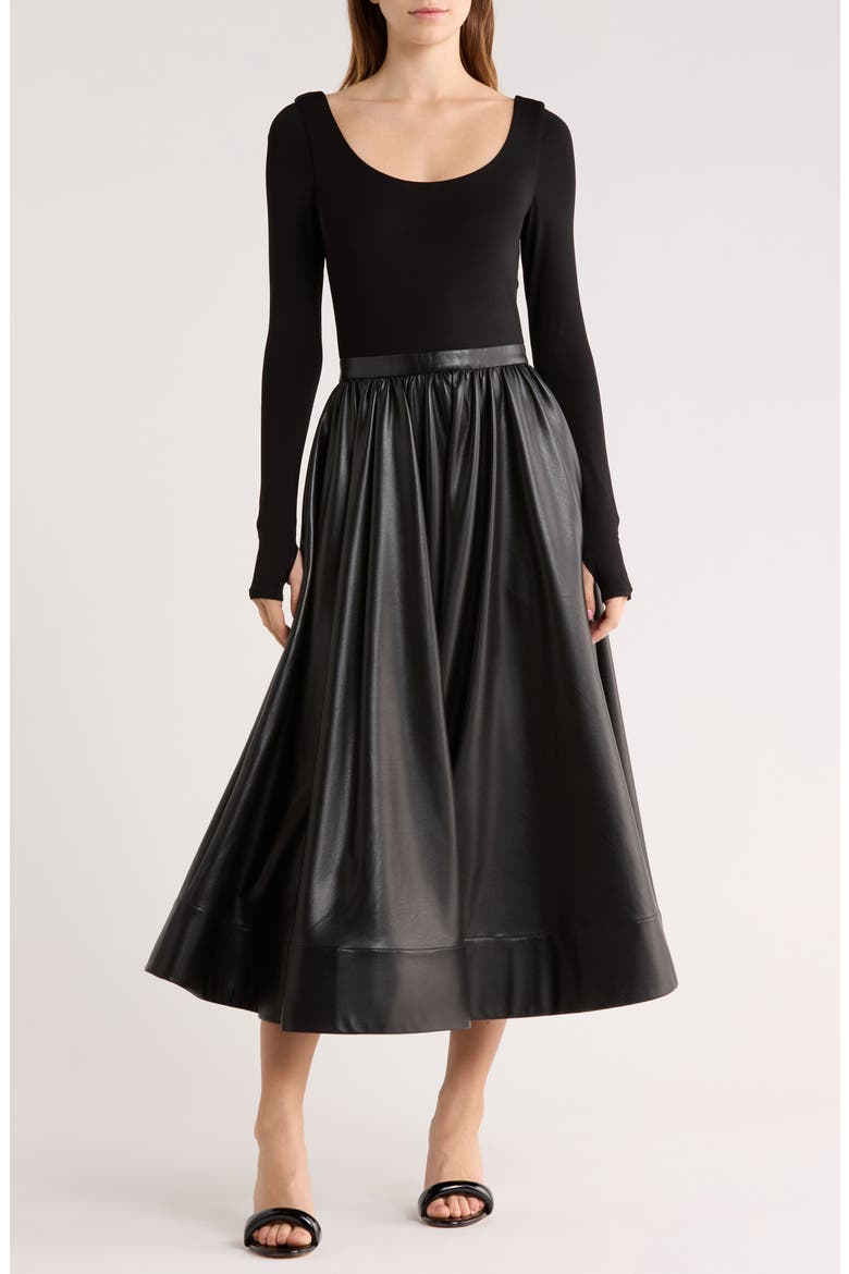 Chara Long Sleeve Faux Leather Skirt Dress, Main, color, BLACK