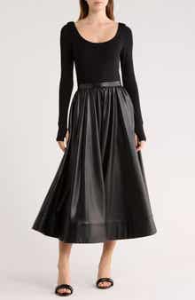 Alice + Olivia Chara Long Sleeve Faux Leather Skirt Dress