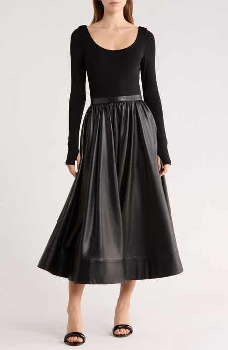 Alice + Olivia Chara Long Sleeve Faux Leather Skirt Dress
