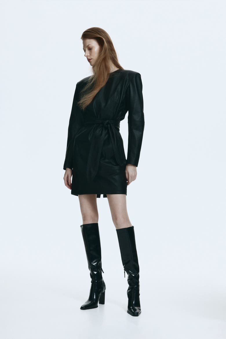 Coated Tie-belt Dress, Main, color, Black