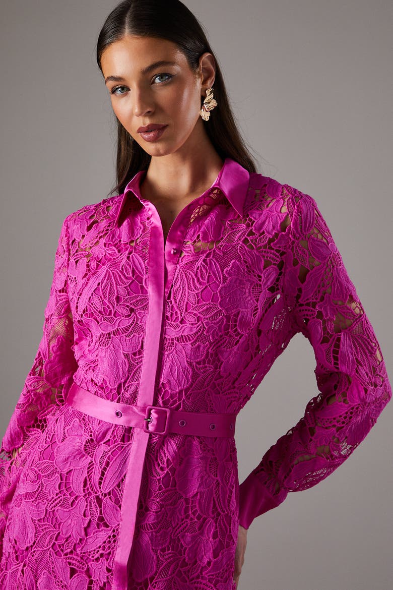 Lace Long Sleeve Shirt Dress, Alternate, color, Magenta