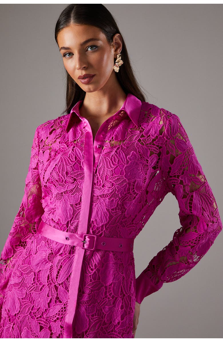 Coast Lace Long Sleeve Shirt Dress, Alternate, color, Magenta