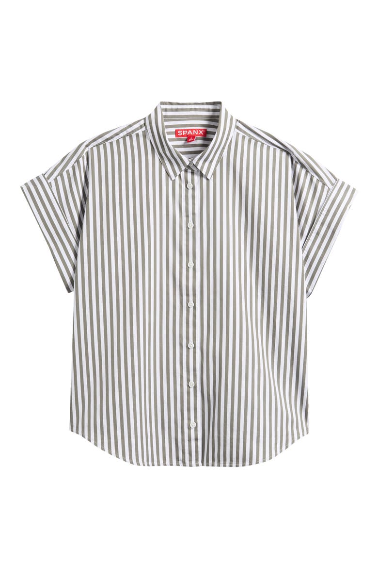 Oversize Stripe Short Sleeve Button-Up Shirt, Alternate, color, SHADE STRIPE GREEN