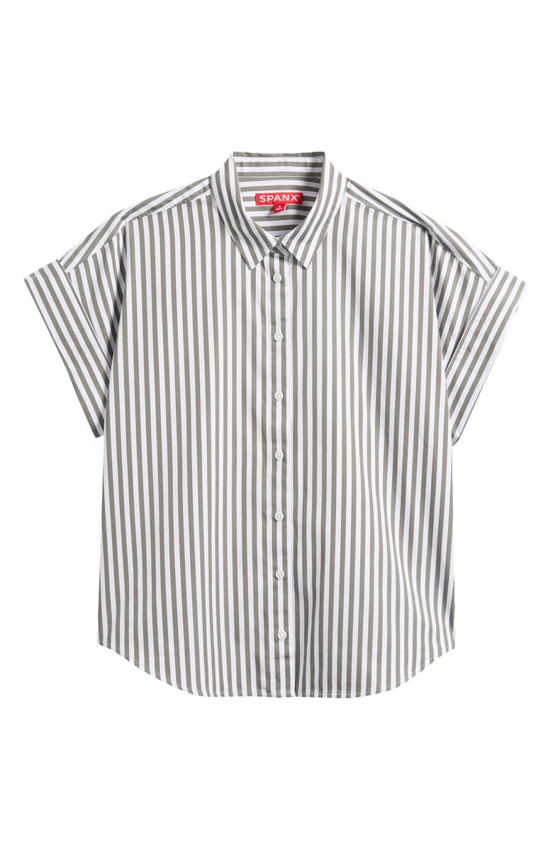 SPANX<sup>®</sup> Oversize Stripe Short Sleeve Button-Up Shirt, Main, color, Shade Stripe Green