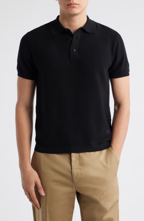 Merz B Schwanen Johnny Collar Linen & Organic Cotton Polo In Black
