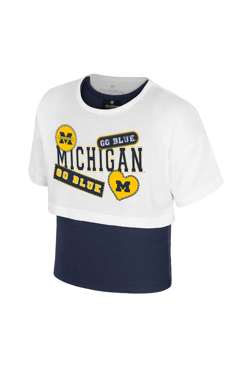 COLOSSEUM Girl's Youth Colosseum White Michigan Wolverines Gale Cropped 2Fer Top, Alternate, color, White