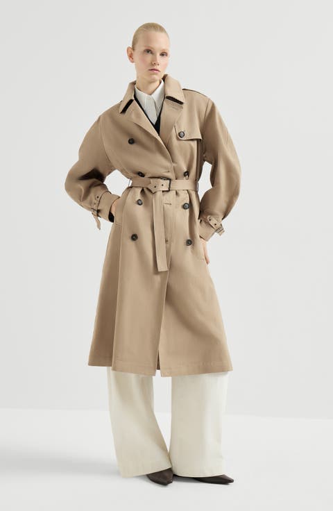 Cotton and linen twill trench with monili