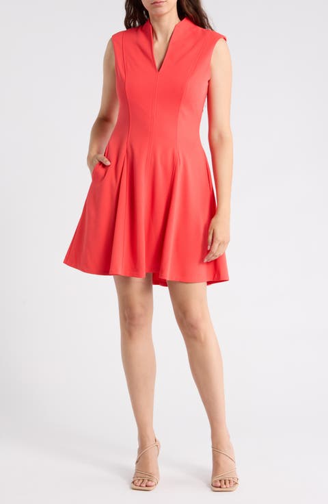 Scuba Crepe V-Neck Fit & Flare Dress
