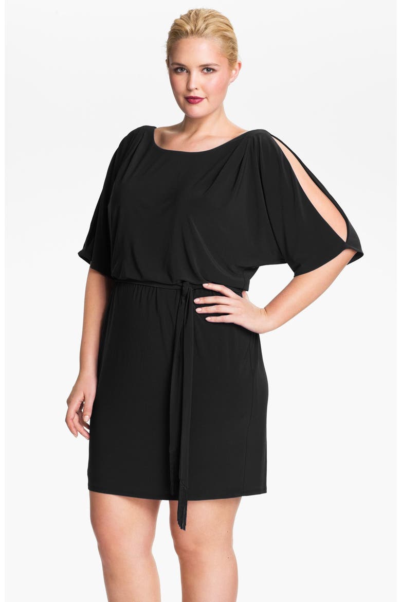Cold Shoulder Matte Jersey Blouson Dress, Main, color, BLACK
