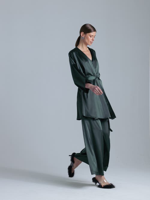 Alas Silk 3/4 Sleeve Dressing Gown In Green