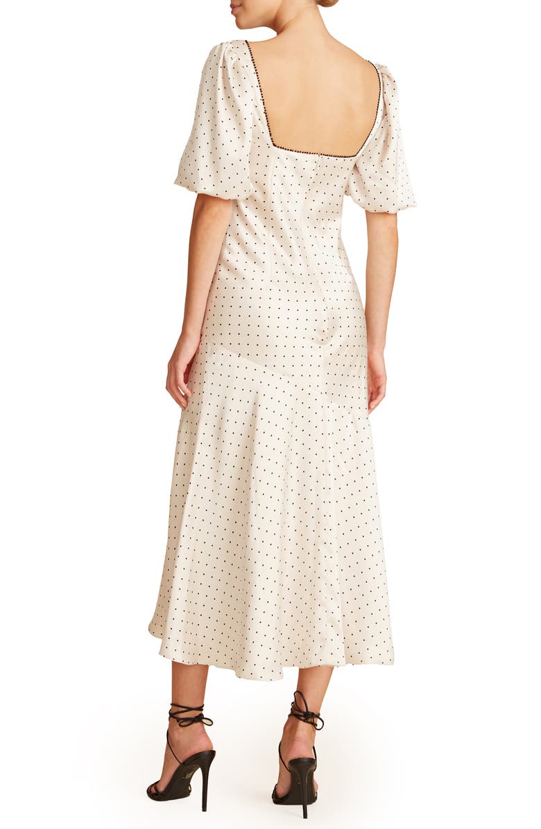 ML Monique Lhuillier Polka Dot Satin Midi Dress, Alternate, color,