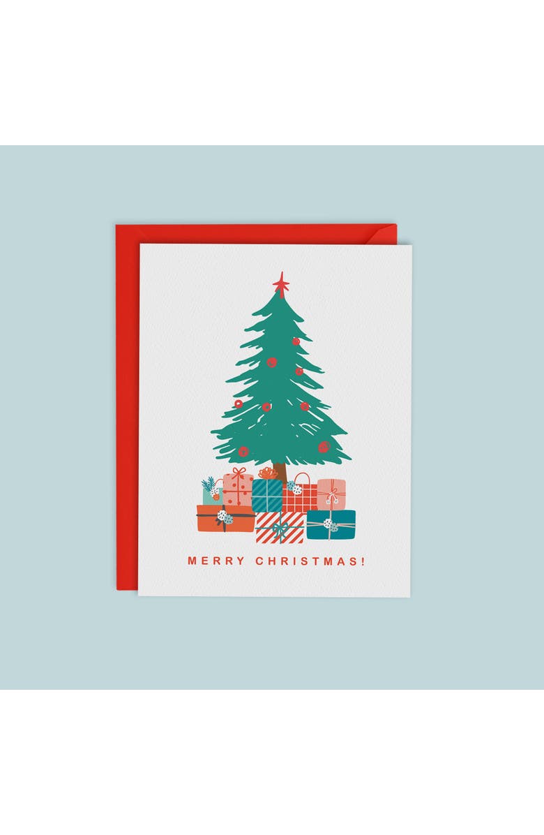 Mellowworks Merry Christmas Tree Card-Boxed Set of 8 Cards, Alternate, color, Green