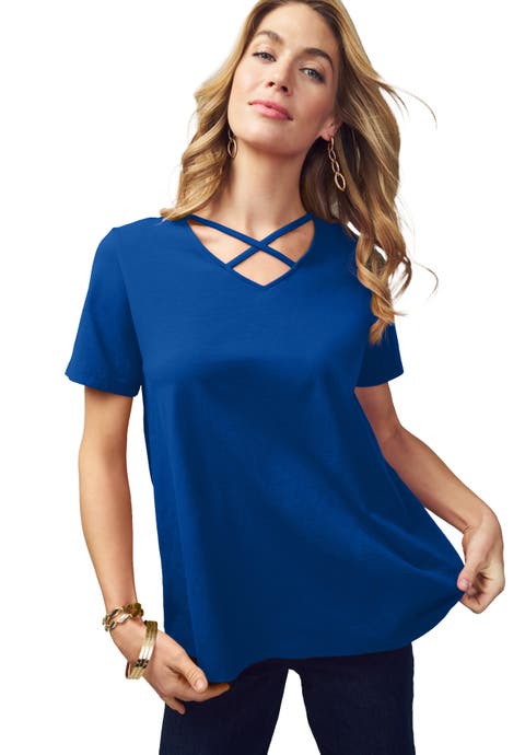 Stretch Cotton Crisscross Strap Tee (Plus)