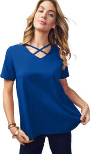 Jessica London Stretch Cotton Crisscross Strap Tee