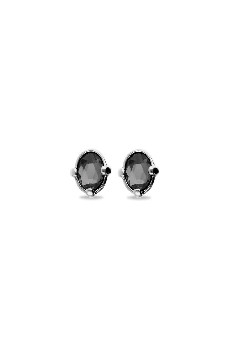 Sterling Silver Plated Earrings with Black Faceted Crystal, Main, color, Silver