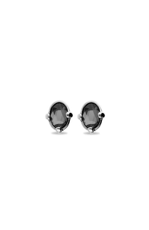 Sterling Silver Plated Earrings with Black Faceted Crystal