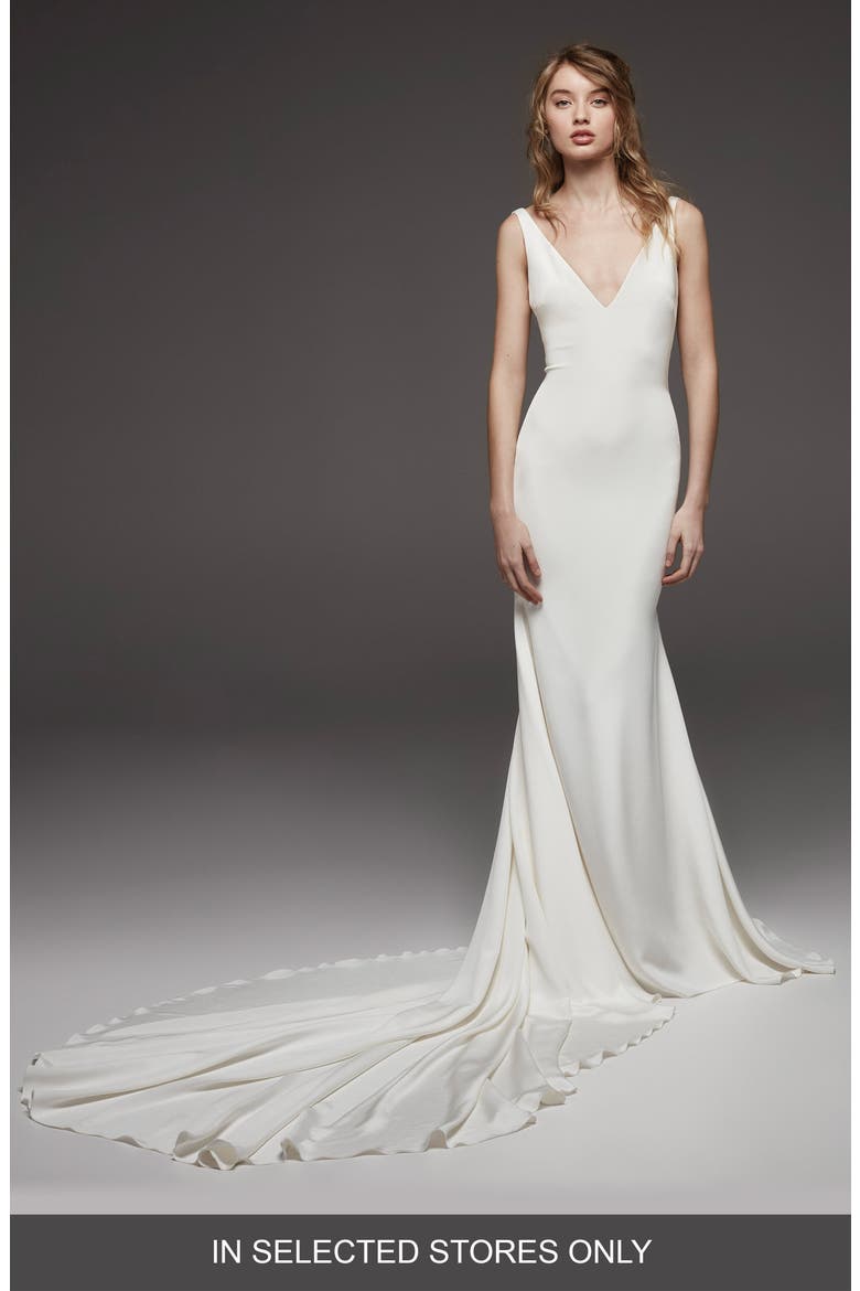 Hispalis Crepe Cowl Back Gown, Main, color, OFF WHITE