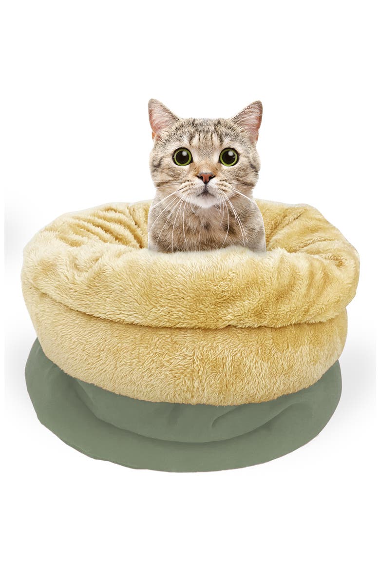 Covered Cat & Dog Burrow Bed, Alternate, color, SAGE GREEN