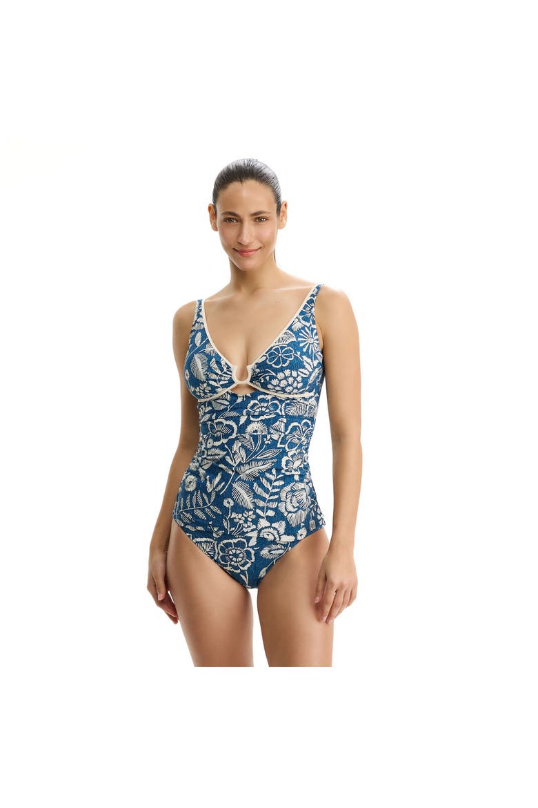 Garden Mist V-Neck Tankini Top, Main, color, Denim