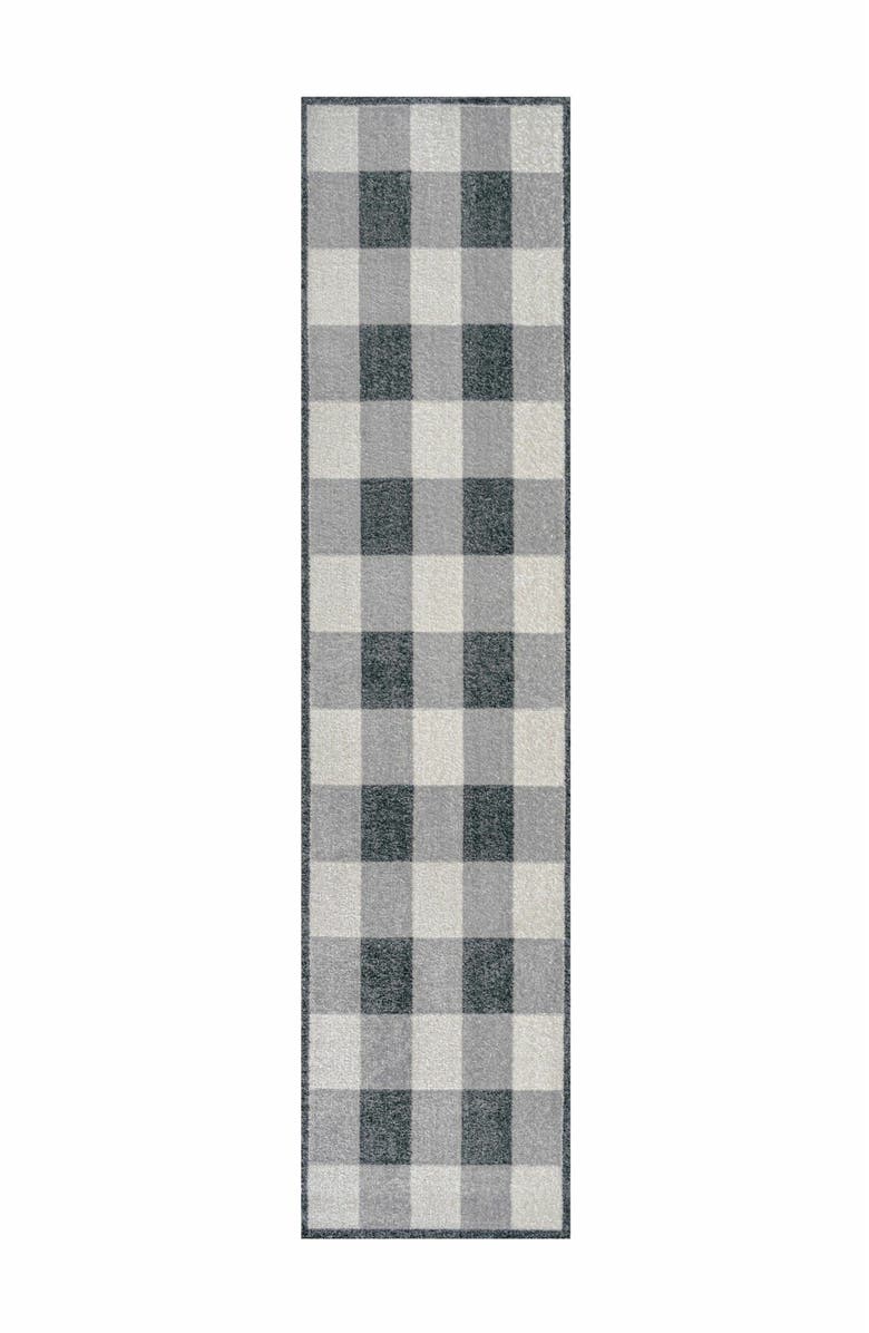 JONATHAN Y Gingham Gradient Plaid Cottage Machine-Washable Area Rug, Main, color, Light Gray/Dark Gray/Cream