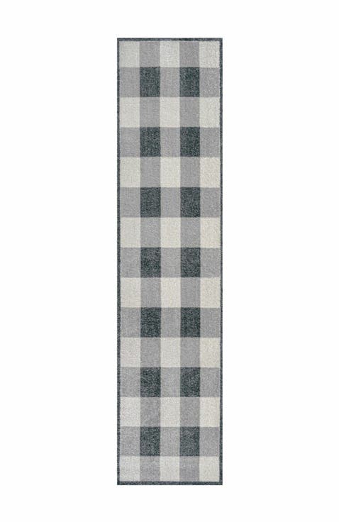 Gingham Gradient Plaid Cottage Machine-Washable Area Rug