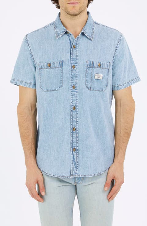 Short Sleeve Cotton Denim Button-Up Shirt
