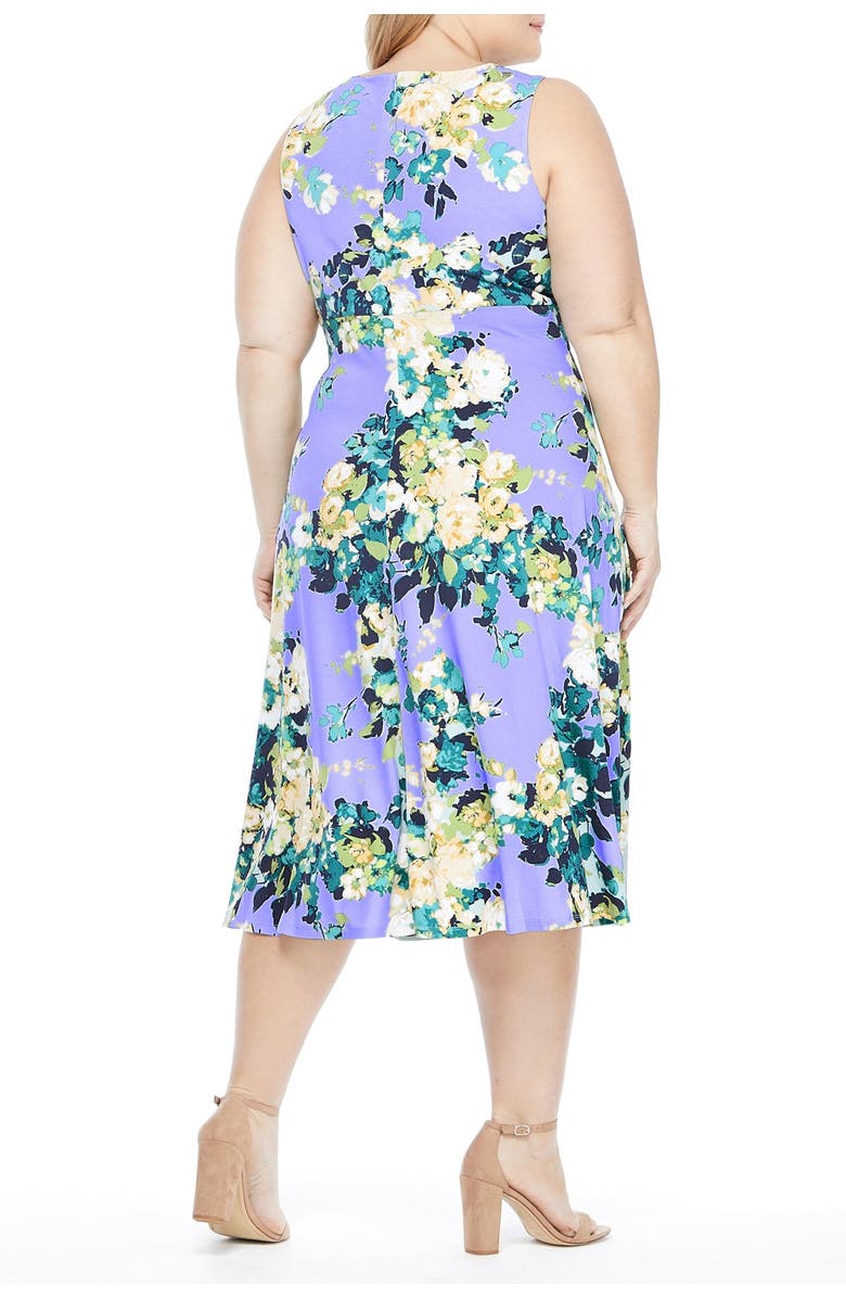 London Times Floral Pleated Neck Midi Dress, Main, color,