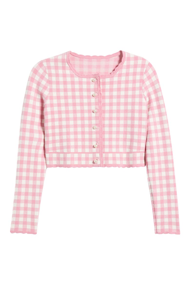Bridgette Check Crop Cardigan, Alternate, color, PINK PEARL