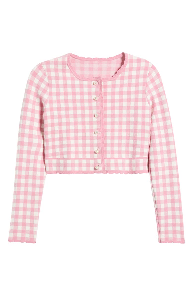 LoveShackFancy Bridgette Check Crop Cardigan, Alternate, color, Pink Pearl