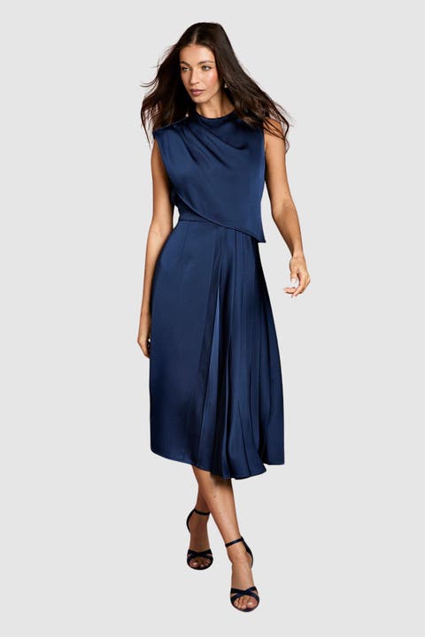 Satin Pleated Midi Dress