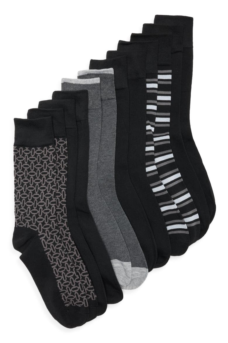 Assorted 6-Pack Crew Dress Socks, Main, color, BLACK