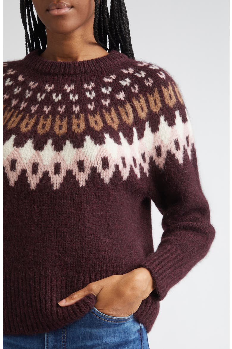 Anne Fair Isle Alpaca Blend Sweater, Alternate, color, RAISIN MULTI