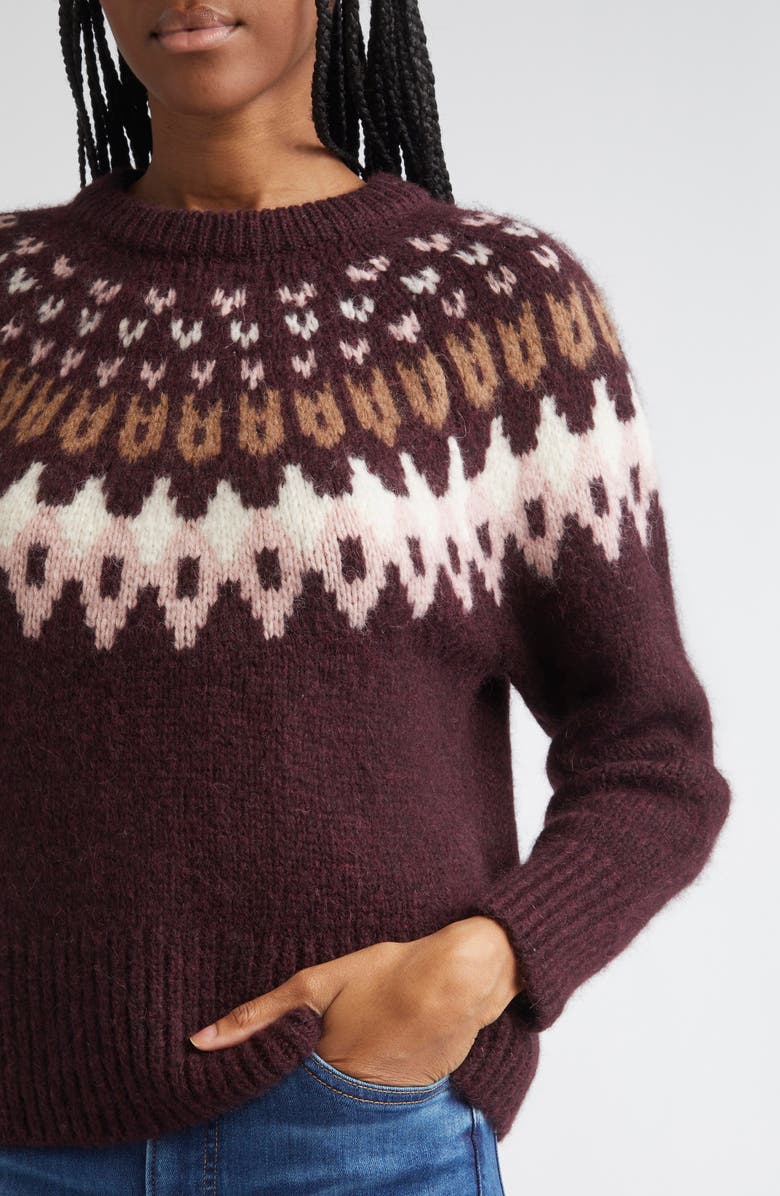 Veronica Beard Anne Fair Isle Alpaca Blend Sweater, Alternate, color, Raisin Multi