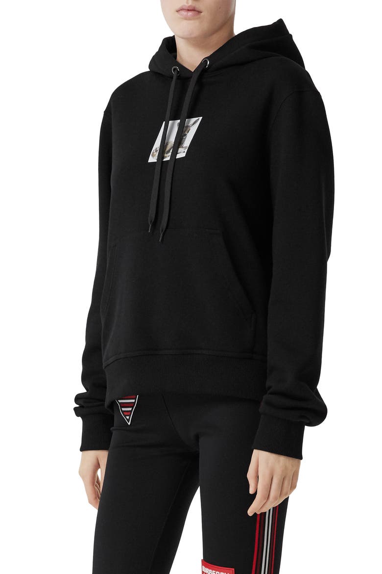 Junnes Deer Print Oversize Cotton Hoodie, Alternate, color, BLACK