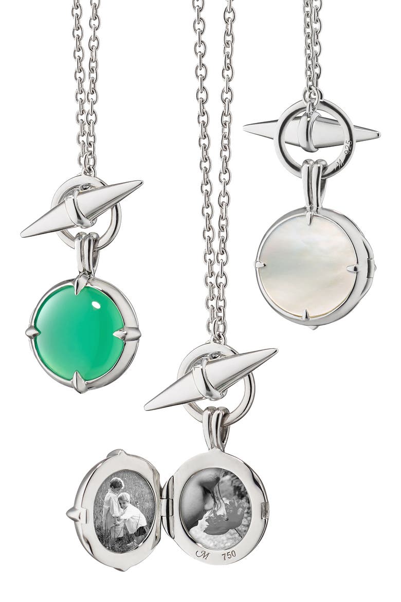 Green Agate Sterling Silver Toggle Locket Necklace, Alternate, color, STERLING SILVER