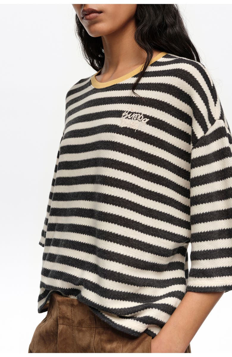 Bimba y Lola Striped Boxy Cotton T-Shirt, Alternate, color, Black