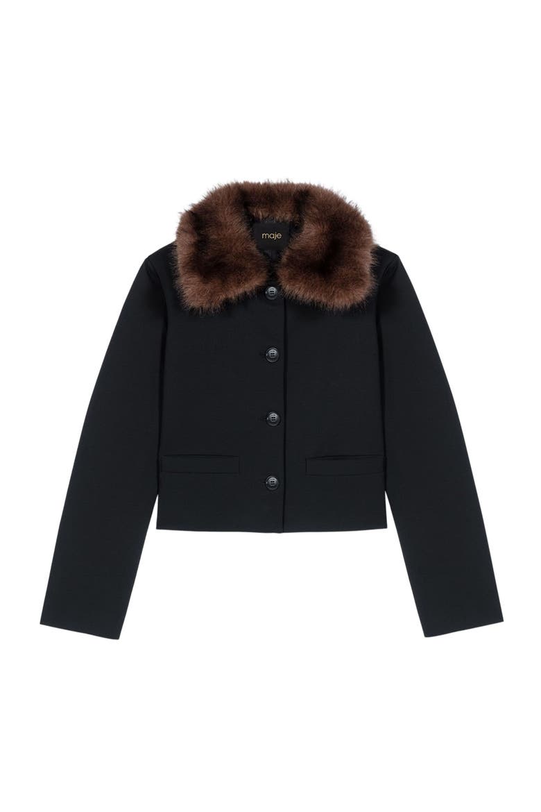 Short jacket with removable collar, Alternate, color, Black