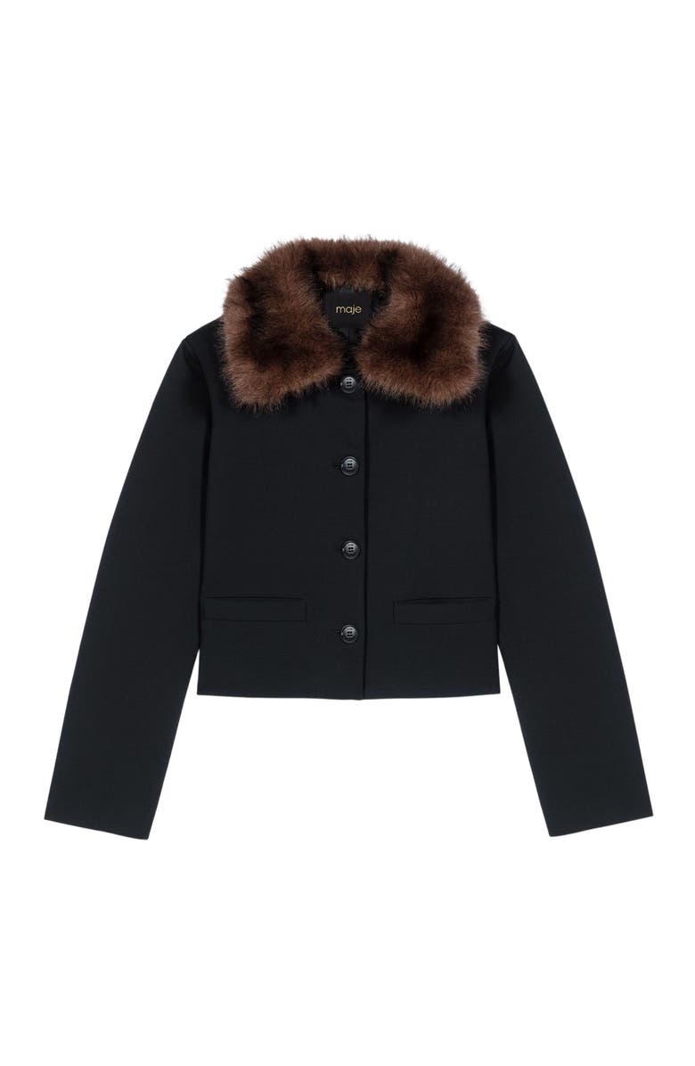 maje Short jacket with removable collar, Alternate, color, Black