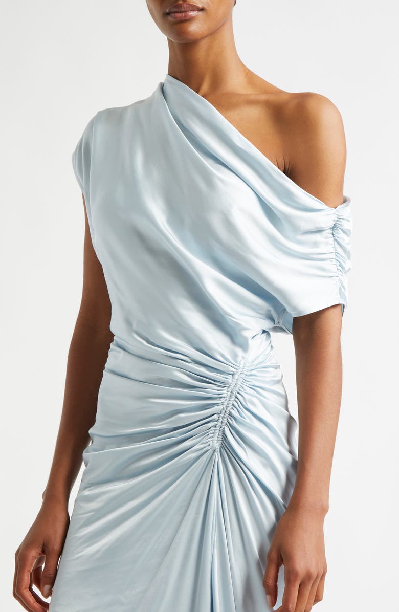 Penny Ruched One-Shoulder Satin Gown