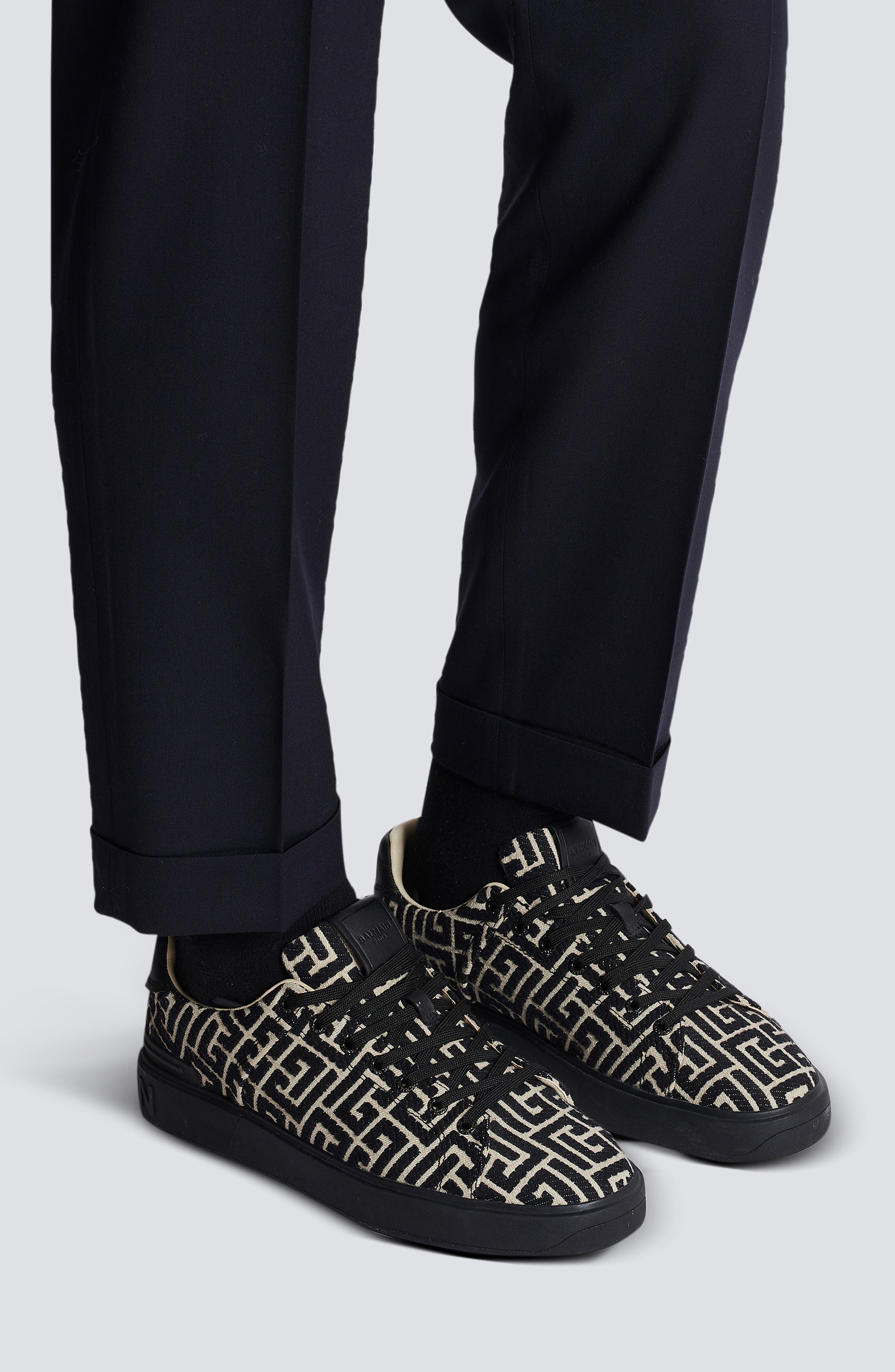 Balmain B-Court Monogram Low Top Sneaker, Alternate, color, Black/ Ivory