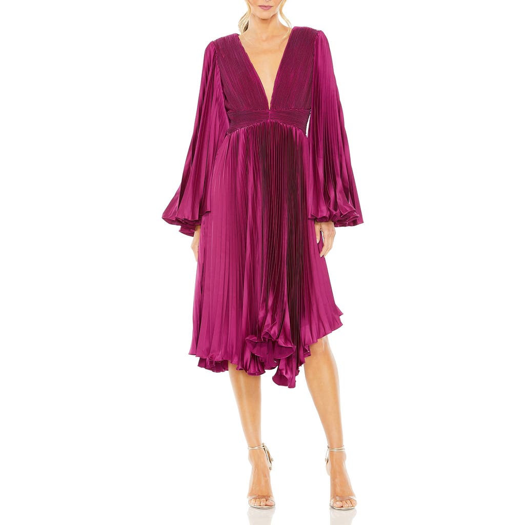 Mac Duggal Long Flare Sleeve Pleated Dress