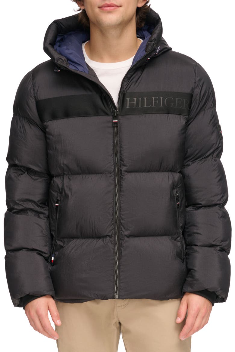 Hooded Puffer Jacket, Main, color, BLACK