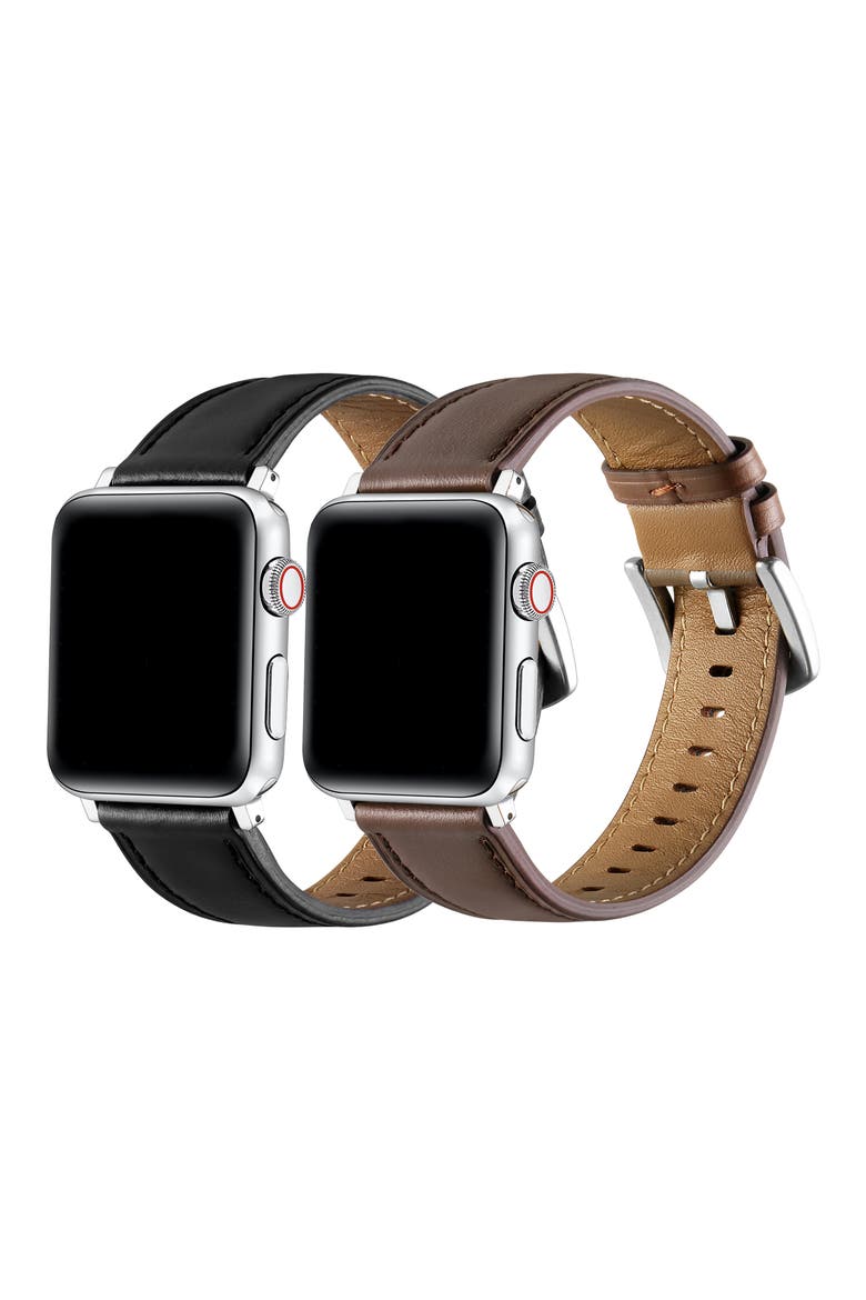 Drake 2-Pack Assorted Leather Apple Watch® Watchbands, Alternate, color, BLACK/BROWN