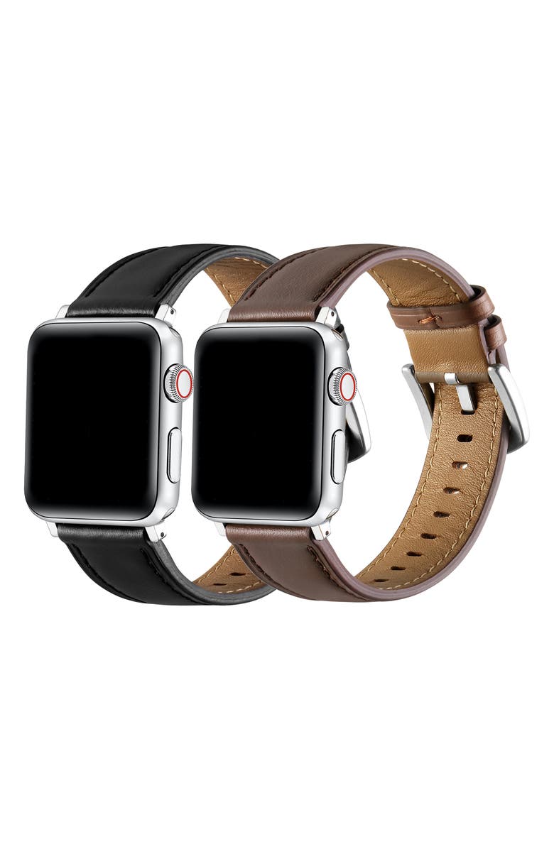 Posh Tech Drake 2-Pack Assorted Leather Apple Watch<sup>®</sup> Watchbands, Alternate, color, Black/Brown
