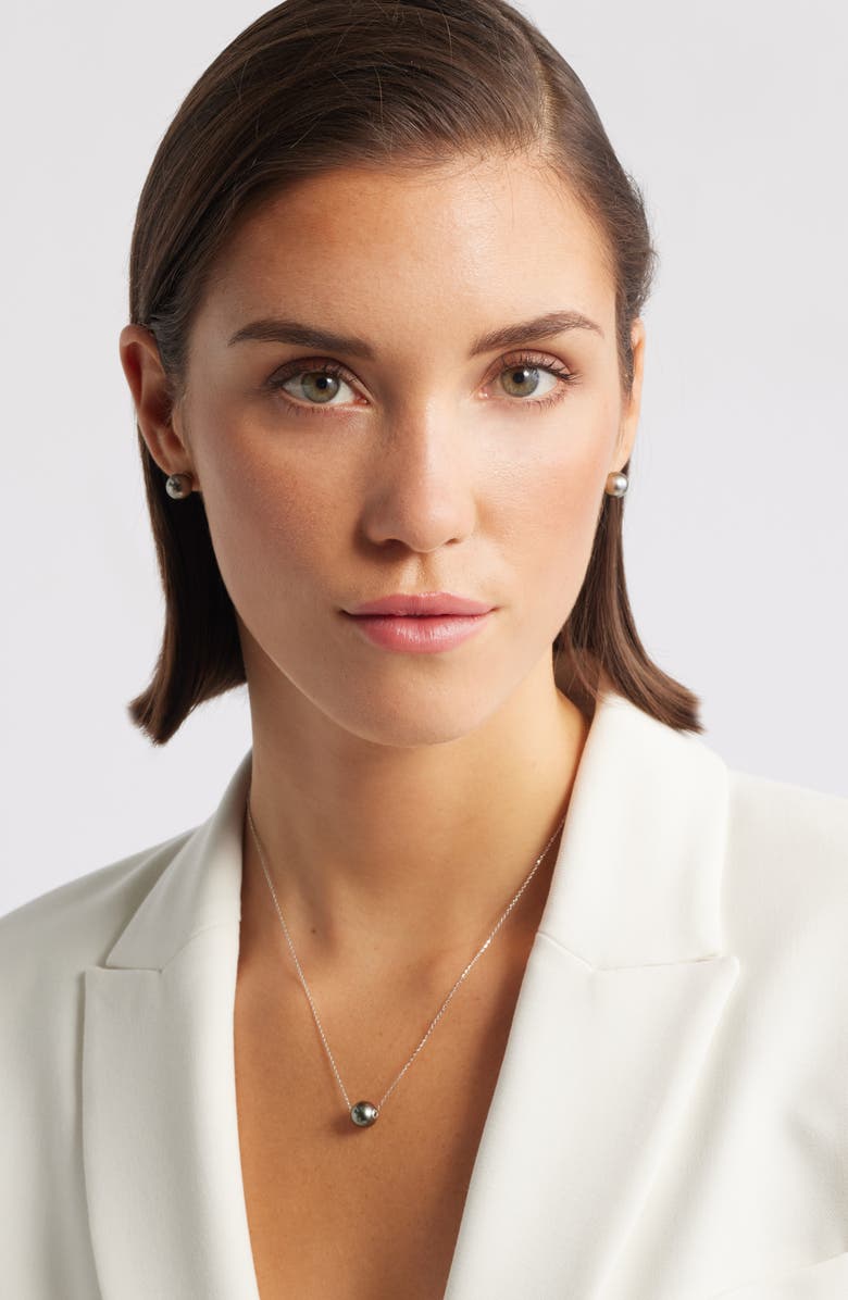 Nordstrom Tahitian Pearl Necklace, Alternate, color, Grey- 14K White Gold