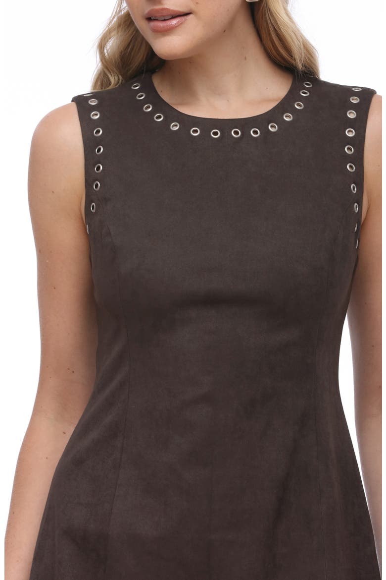Grommet Sleeveless Faux Suede A-Line Dress, Alternate, color, SLATE