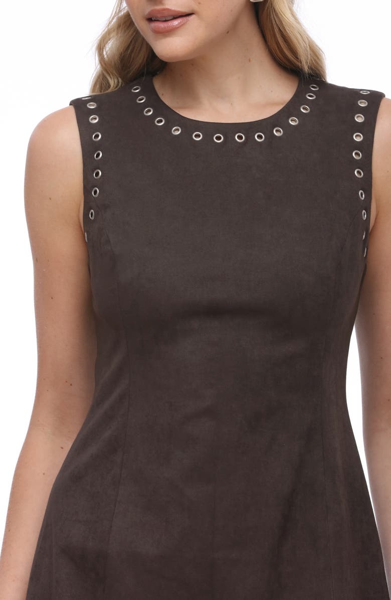 Bagatelle Grommet Sleeveless Faux Suede A-Line Dress, Alternate, color, Slate